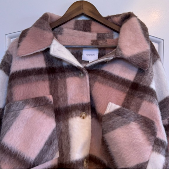 NWT, Anthropologie, Greylin Plaid Shacket/Jacket, Brown, Pink, White, Large - Picture 7 of 9